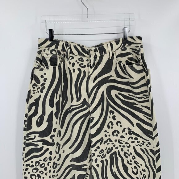 Mother Curbside Heel wide leg high rise button fly jeans Animal Tracks new 34 - Picture 2 of 6